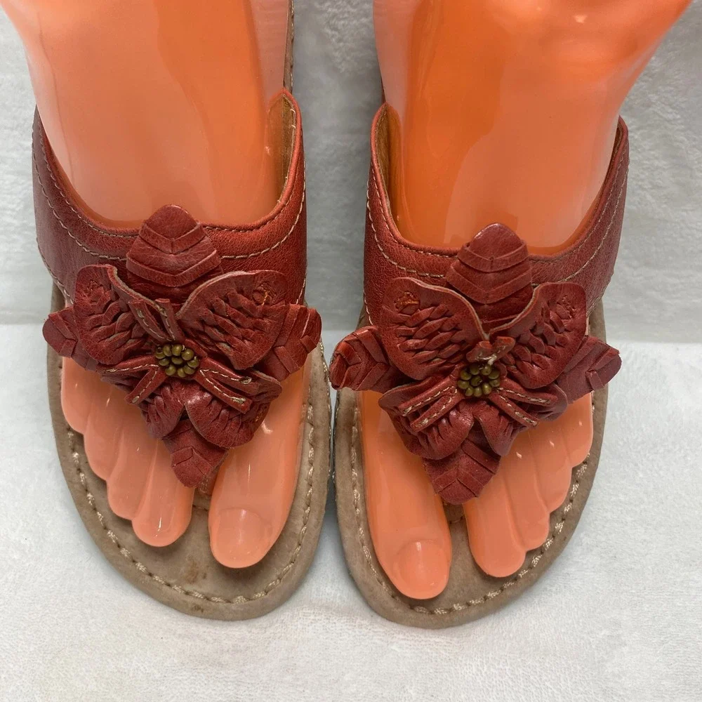 Clarks Artisan Womens Latin Palm Wedge Red Leather Floral Sandals Comfort Size 8